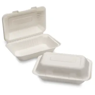 Natural Leaf Large White Bagasse Lunch Box