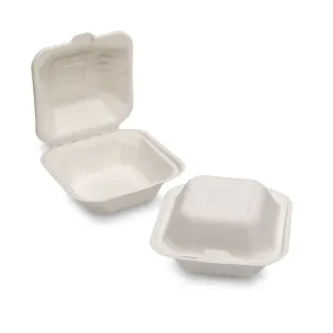 Natural Leaf 6 White Bagasse Burger Box